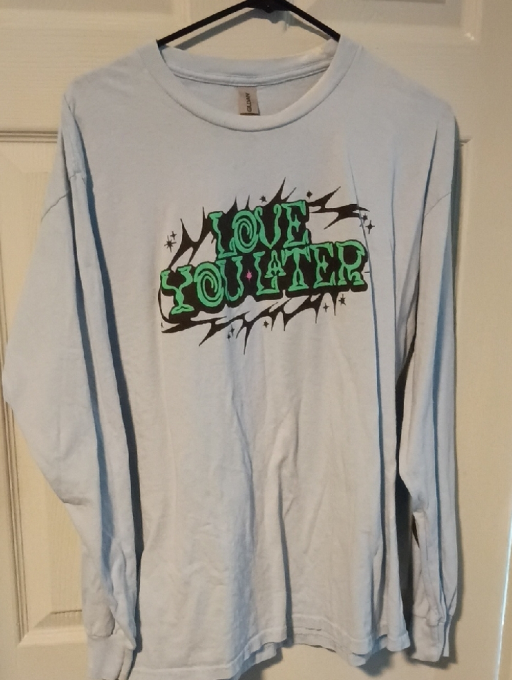 Gildan Light Blue Long-Sleeve Tee with Neon Green Graphic